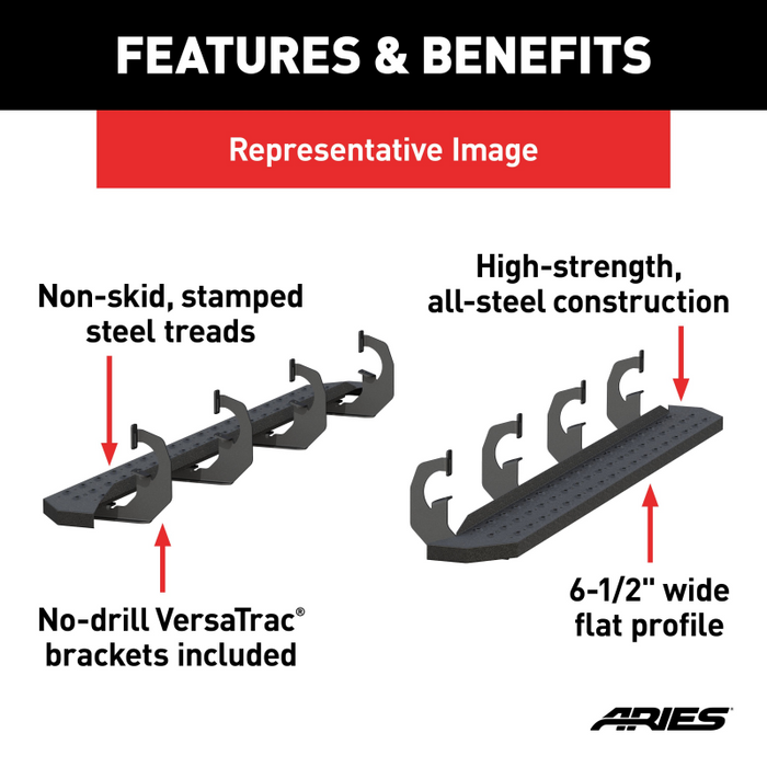 ARIES RidgeStep 6-1/2" x 75" Black Steel Running Boards Model 2055514