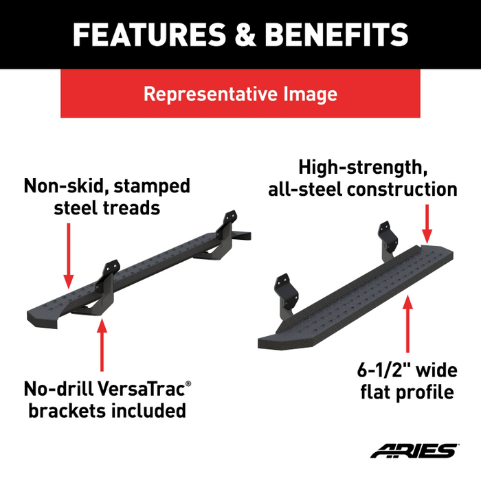 ARIES RidgeStep 6-1/2" x 85" Black Steel Running Boards Model 2055515