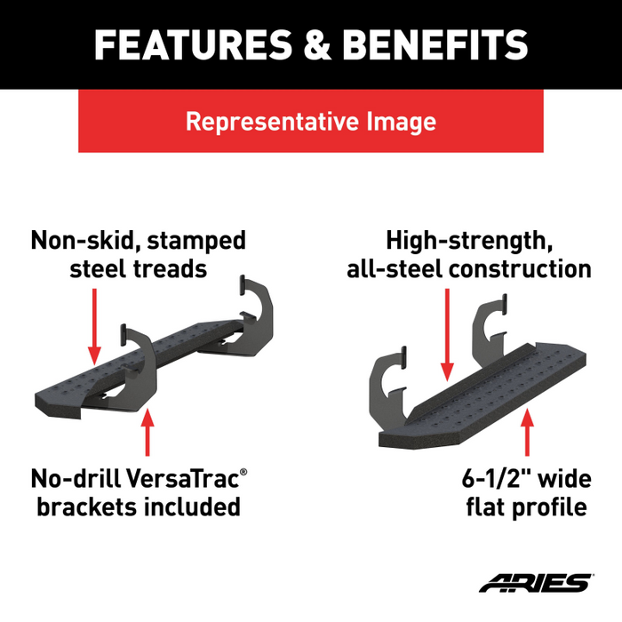 ARIES RidgeStep 6-1/2" x 53" Black Steel Running Boards Model 2055516