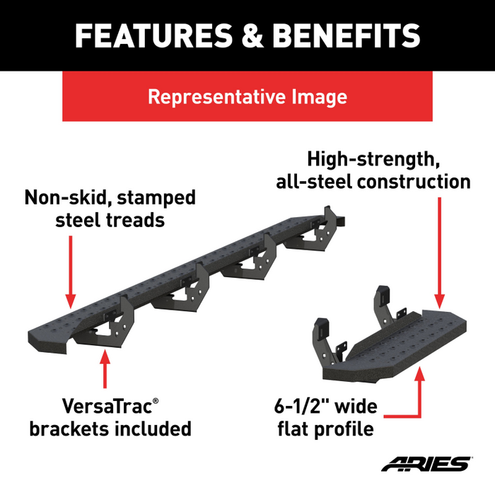 ARIES RidgeStep 6-1/2" x 96", 36" Steel Running Boards, Select Sprinter 2500, 3500 Model 2055534