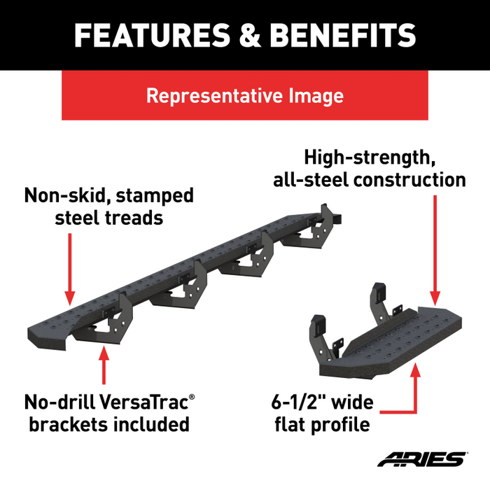 ARIES RidgeStep 6-1/2" x 96", 36" Black Steel Running Boards Model 2055537