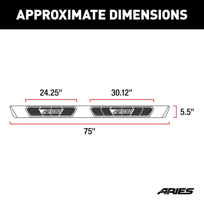 ARIES AscentStep 5-1/2" x 75" Black Steel Running Boards (No Brackets) Model 2057975