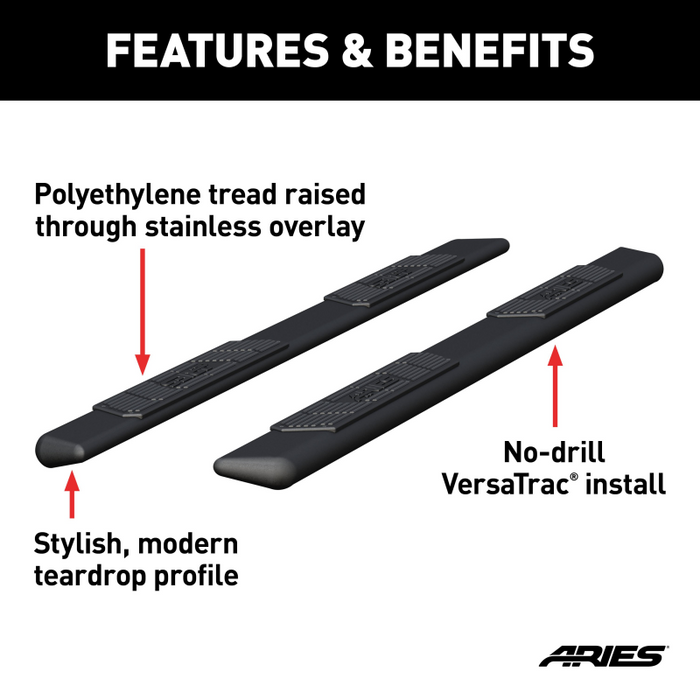ARIES AscentStep 5-1/2" x 91" Black Steel Running Boards (No Brackets) Model 2057991