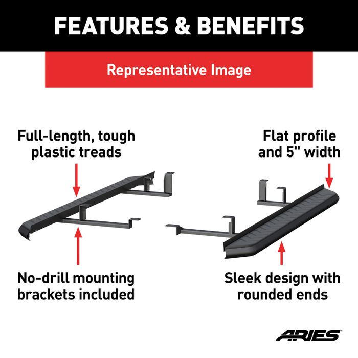 ARIES AeroTread 5" x 67" Black Stainless Running Boards, Select Toyota RAV4 Model 2061018