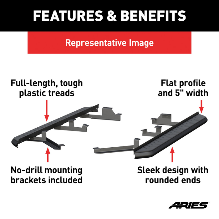 ARIES AeroTread 5" x 73" Black Stainless Running Boards, Select Dodge Durango Model 2061031