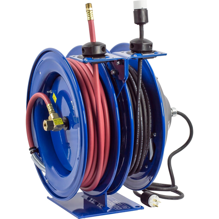 Coxreels Dual C Air-Electric Series Purpose Spring Rewind Reels 3/8 in. x 50 ft. - 12 AWG x 50 ft. - 20 Amps 300 PSI Hose Included Model C-L350-5012-A