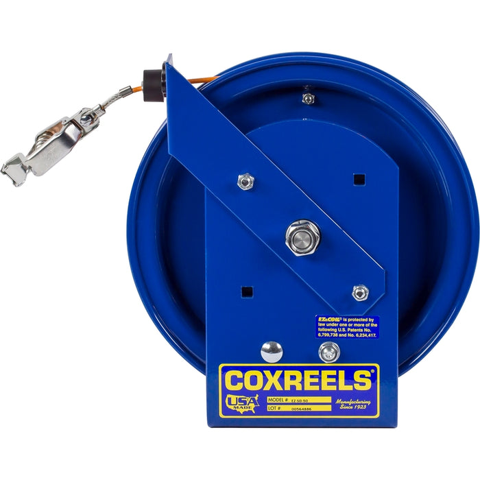 CoxReels 5/32" xs EZ-SD Series Safety System Spring Driven Static Discharge Cord Reel 5/32" x 50 ft. Stainless Steel Cable - 50A Clamp - Cable Included Model EZ-SD-50-1