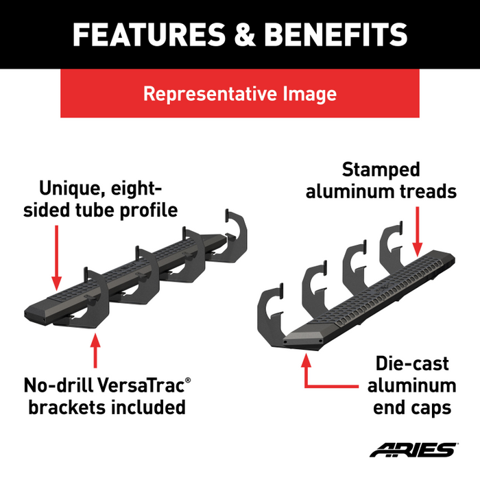ARIES AdvantEDGE 5-1/2" x 85" Black Aluminum Running Boards Model 2556052