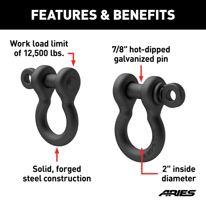ARIES Off-Road D-Ring Shackles (12,500 lbs, 2-Pack) Model 2166071