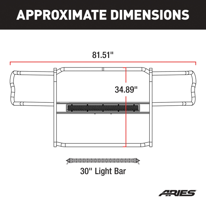 ARIES Pro Series Black Steel Grille Guard with Light Bar, Select Ford F-150 Model 2170012