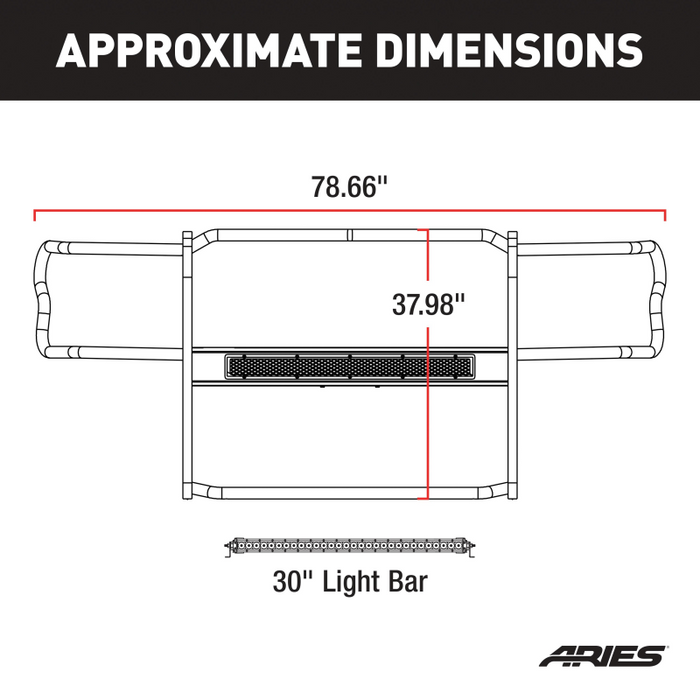 ARIES Pro Series Black Steel Grille Guard with Light Bar, Select Ford Super Duty Model 2170014
