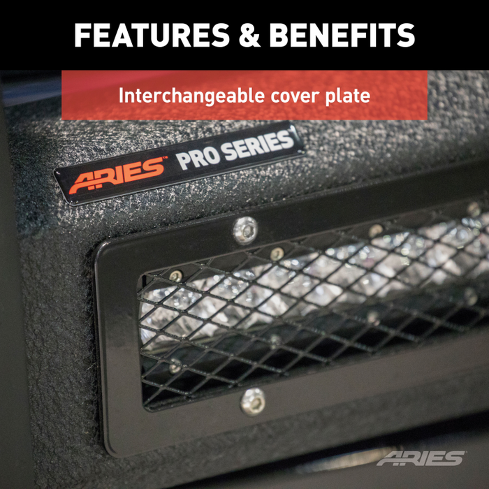 ARIES Pro Series Black Steel Grille Guard with Light Bar, Select Silverado 2500, 3500 Model 2170020