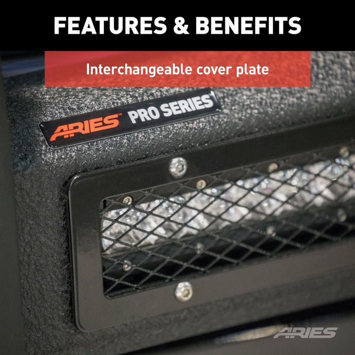 ARIES Pro Series Black Steel Grille Guard with Light Bar, Select Nissan Titan XD Model 2170029