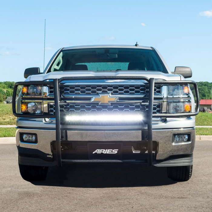 ARIES Pro Series Black Steel Grille Guard with Light Bar, Select Chevy Silverado 1500 Model 2170030