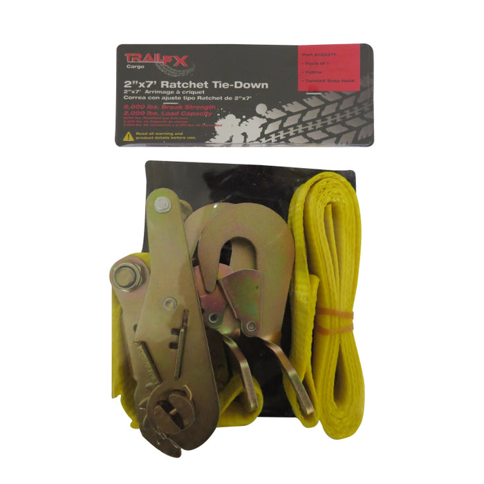 TrailFX Cargo Tie Down 10 Ft 2000 Lb Load 6000 Lb Break Cap W/Ratchet Yellow Single Model A12041Y