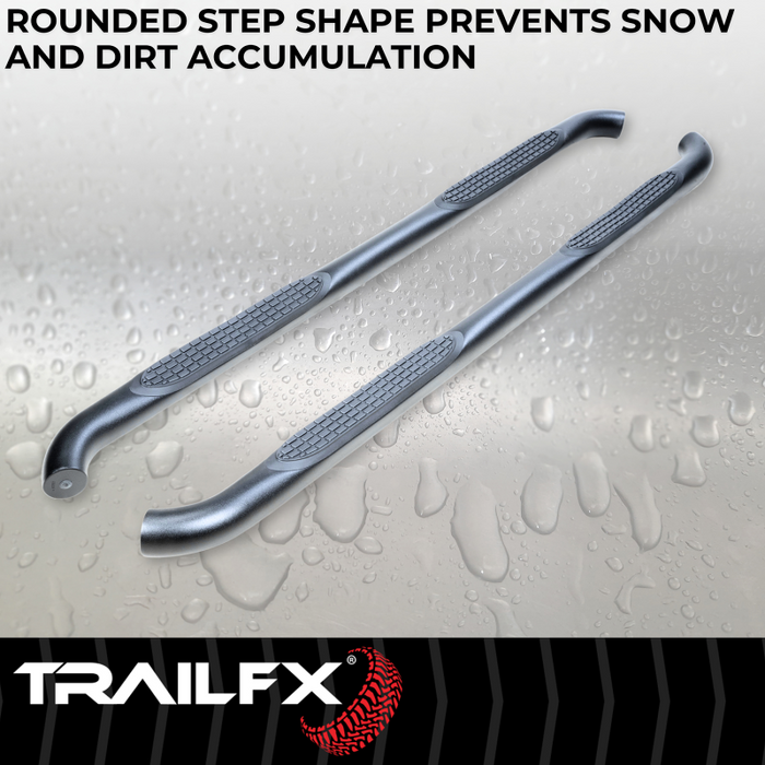 TrailFX 3" Round Bent Step Nerf Bars W/ Step Pads Powder Coat Black Model A0068T