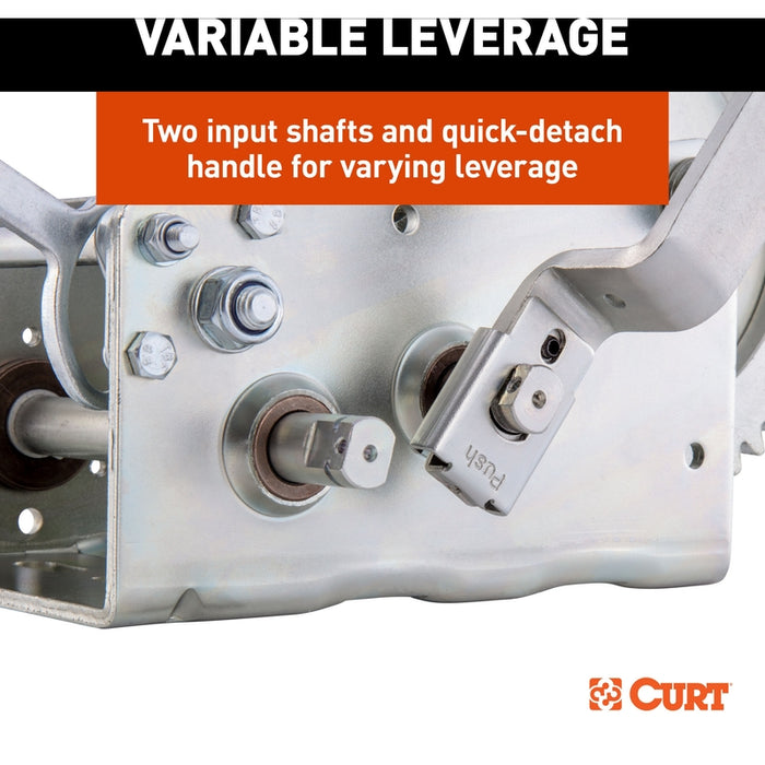 CURT Hand-Crank 2-Speed Winch, 3,200 lbs, 5.4:1 High, 17.5:1 Low Gear Ratio, 9.6" Handle Model 29532
