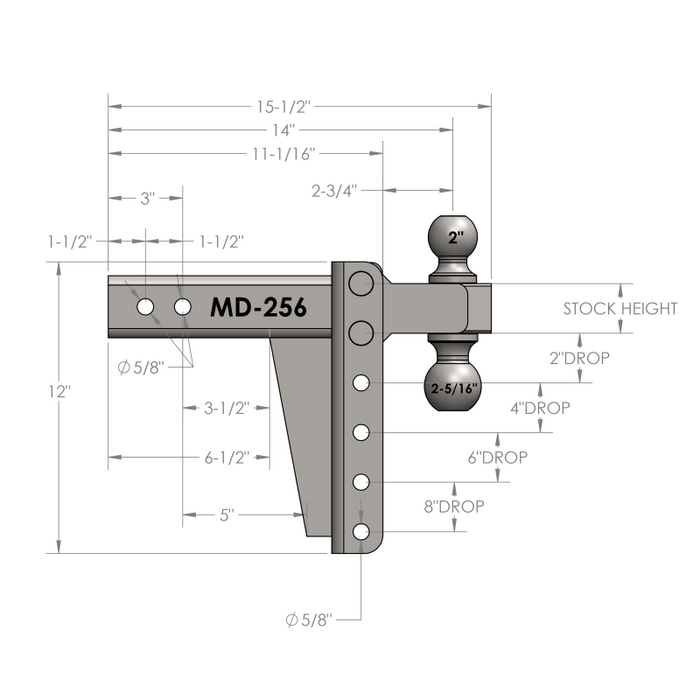 BulletProof Hitches 2.5" Medium Duty 6" Drop/Rise Hitch Model MD256