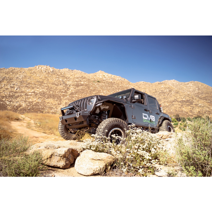 DV8 Offroad 2007-2026 Jeep GladiatorJT Wrangler JK JKU JL JLU Stubby Front Bumper With Plated Bull Bar Model FBJL-06