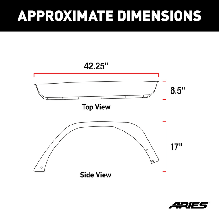 ARIES Jeep Wrangler JL Smooth Carbide Black Aluminum Rear Fender Flares Model 2500213