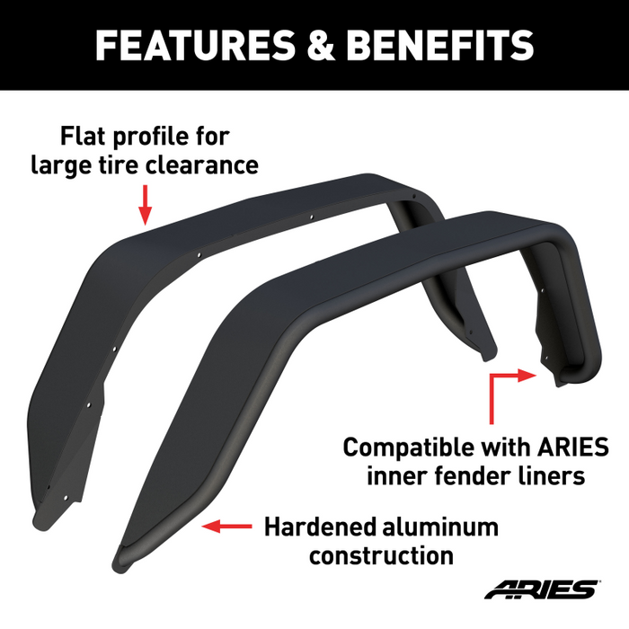ARIES Jeep Gladiator JT Smooth Carbide Black Aluminum Rear Fender Flares Model 2500217