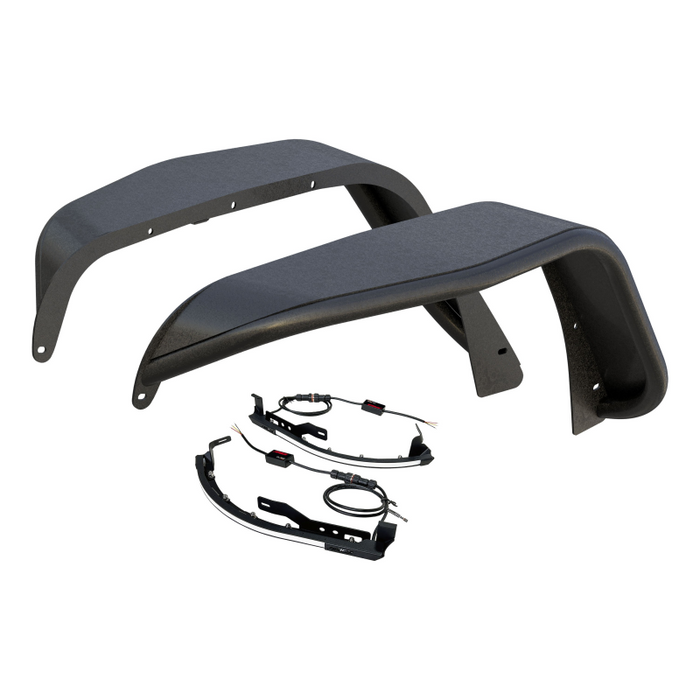 ARIES Jeep Wrangler JK Black Aluminum Front Fender Flares with LED Lights Model 2500830