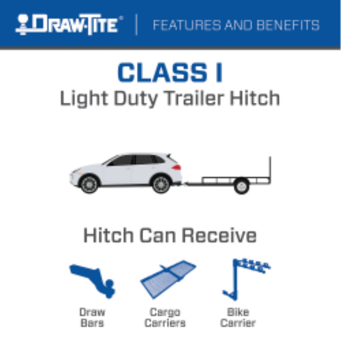 Draw-Tite Class 1 Trailer Hitch, 1-1/4 Inch Square Receiver, Black Model 25009