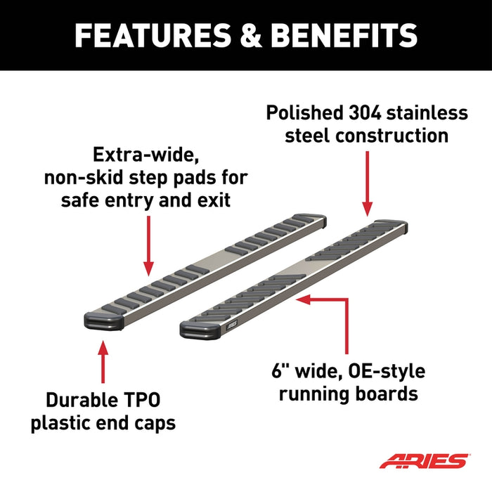 ARIES NovaTrac 6" x 91" Polished Stainless Running Boards, Fits Select RAM 1500 Model 2553030
