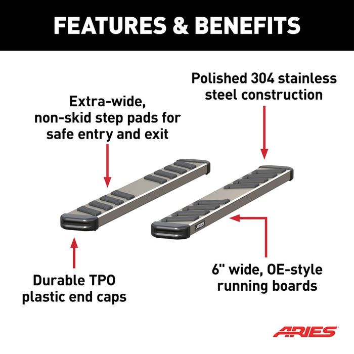ARIES NovaTrac 6" x 53" Polished Stainless Running Boards, Fits Select Ford Model 2553021
