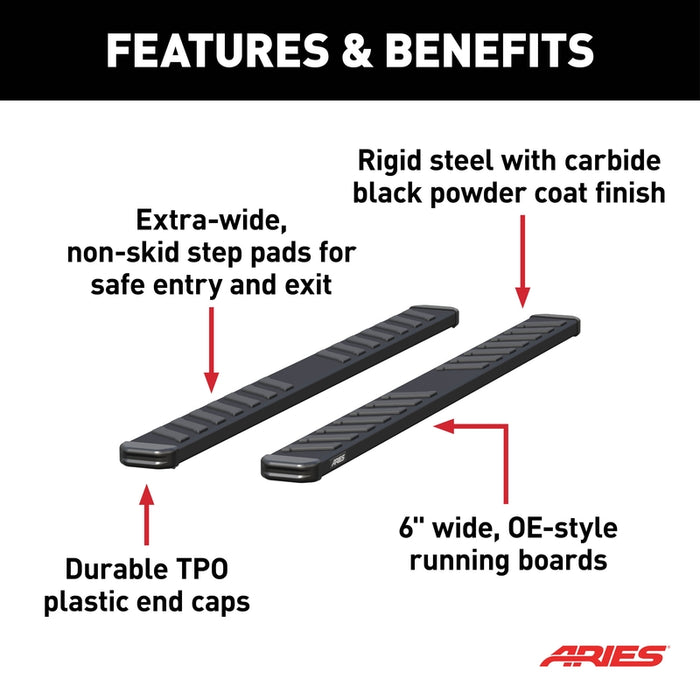 ARIES NovaTrac 6" x 85" Black E-Coat Steel Running Boards, Fits Select Colorado, Canyon Model 2554002