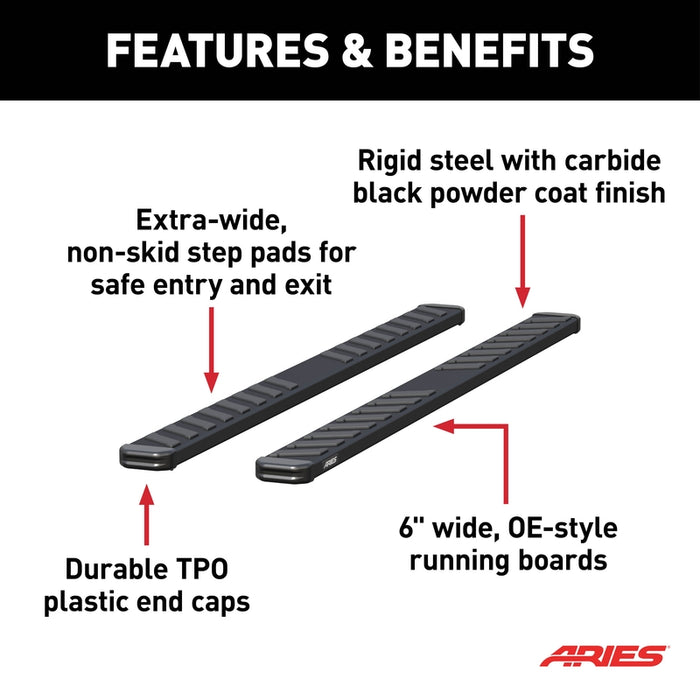 ARIES NovaTrac 6" x 91" Black E-Coat Steel Running Boards, Fits Select RAM 2500, 3500 Model 2554015