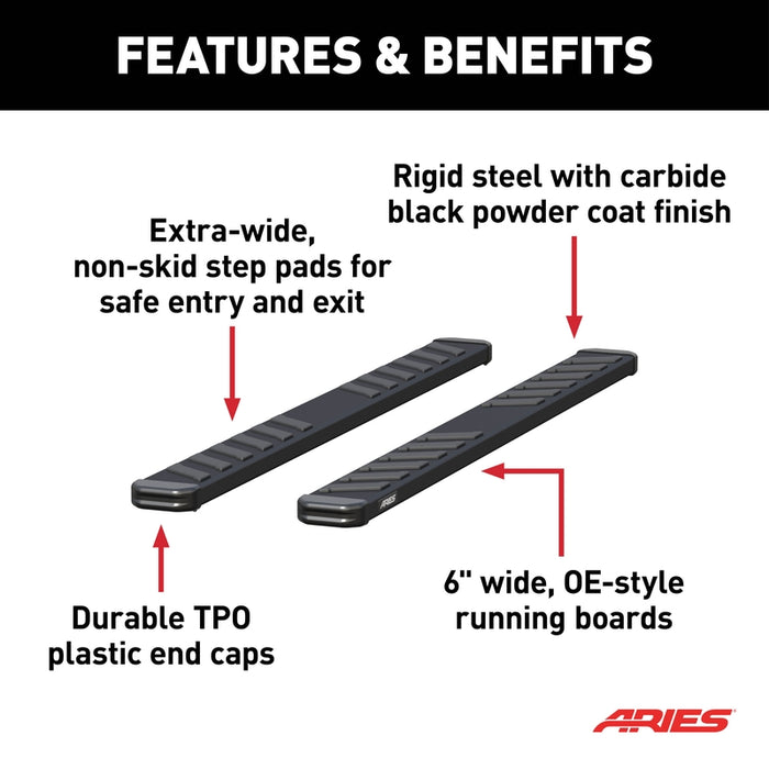 ARIES NovaTrac 6" x 75" Black E-Coat Steel Running Boards, Fits Select Dodge Durango Model 2554011