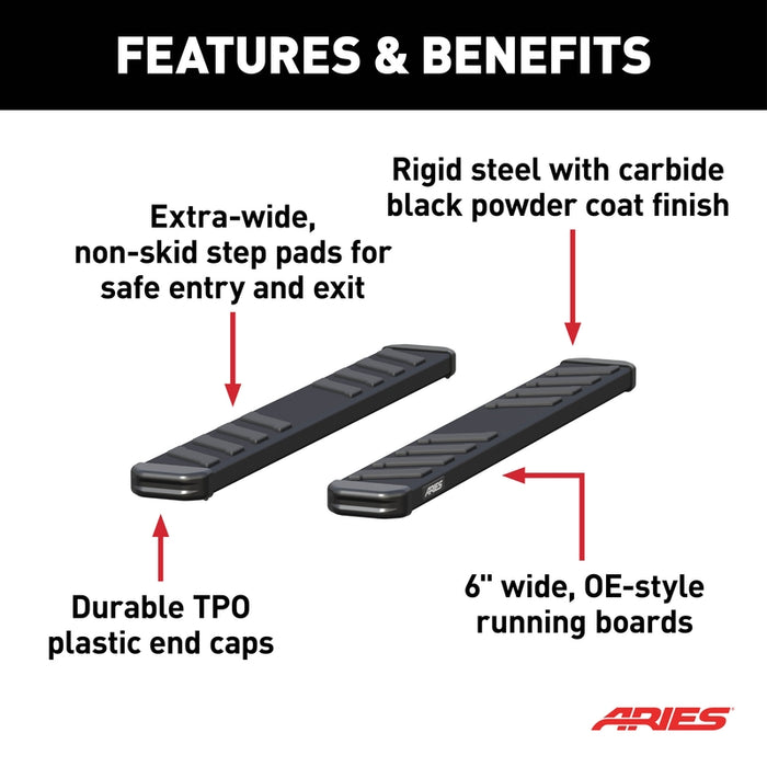 ARIES NovaTrac 6" x 53" Black E-Coat Steel Running Boards, Fits Select Ford Model 2554021