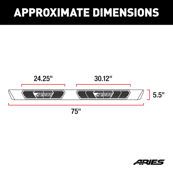 ARIES AscentStep 5-1/2" x 75" Black Steel Running Boards, Select Ram 1500 Model 2558004