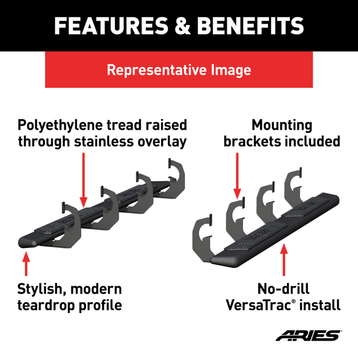 ARIES AscentStep 5-1/2" x 75" Black Steel Running Boards, For Toyota Tacoma Model 2558027