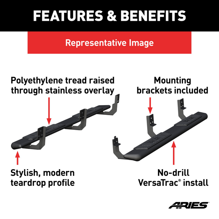 ARIES AscentStep 5-1/2" x 85" Black Steel Running Boards, Select Honda Ridgeline Model 2558030