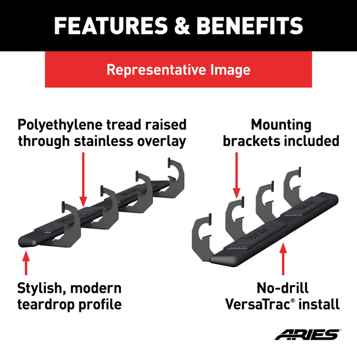ARIES AscentStep 5-1/2" x 75" Black Steel Running Boards Model 2558054