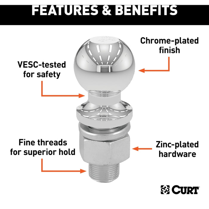 CURT Chrome Trailer Hitch Ball, 20,000 lbs, 2-5/16-Inch Diameter, 1-1/4 x 2-3/4-Inch Shank Model 40008