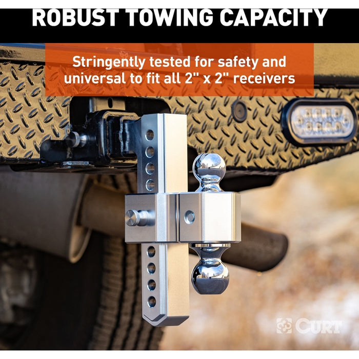 CURT AlumaLite Adjustable Aluminum Trailer Hitch with Dual Ball, 9-1/2" Drop, 10,000 lbs. GTW, 2" & 2-5/16" Balls Model 45366