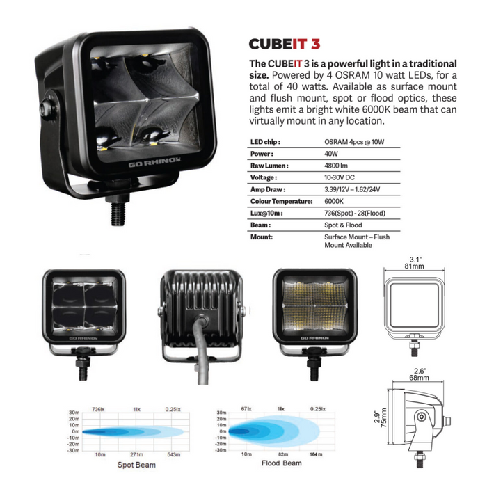 Go Rhino Xplor Blackout Series Spot 3x3 Cube Lights Model 750400321SCS