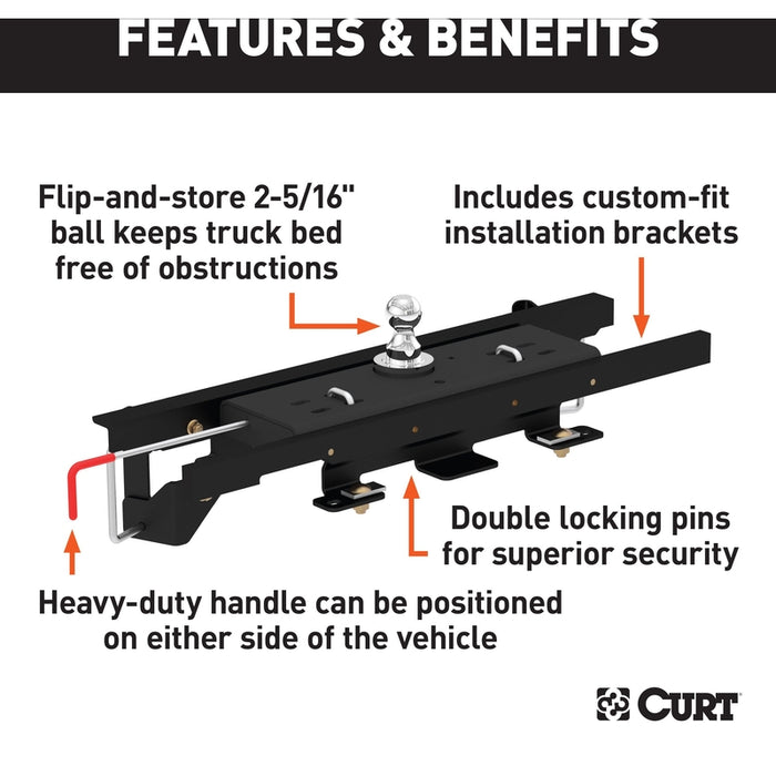 CURT Double Lock Gooseneck Hitch, 2-5/16-Inch Flip-Over Ball 30K, Fits Select Ram 1500 with Air Suspension Model 60731