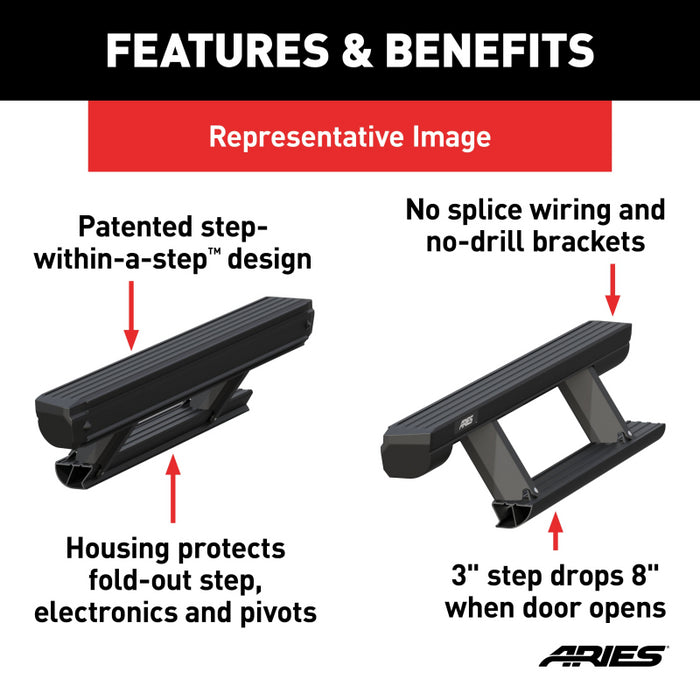 ARIES ActionTrac 69.6" Powered Running Boards, Select Jeep Wrangler JL Model 3036571