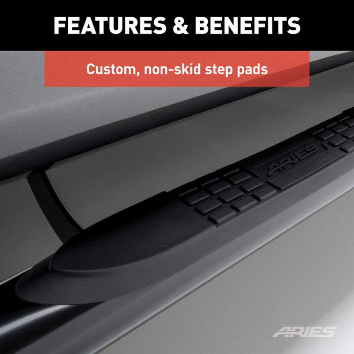 ARIES 3" Round Black Stainless Side Bars, Select Dodge, Ram 1500, 2500, 3500 Model 215039