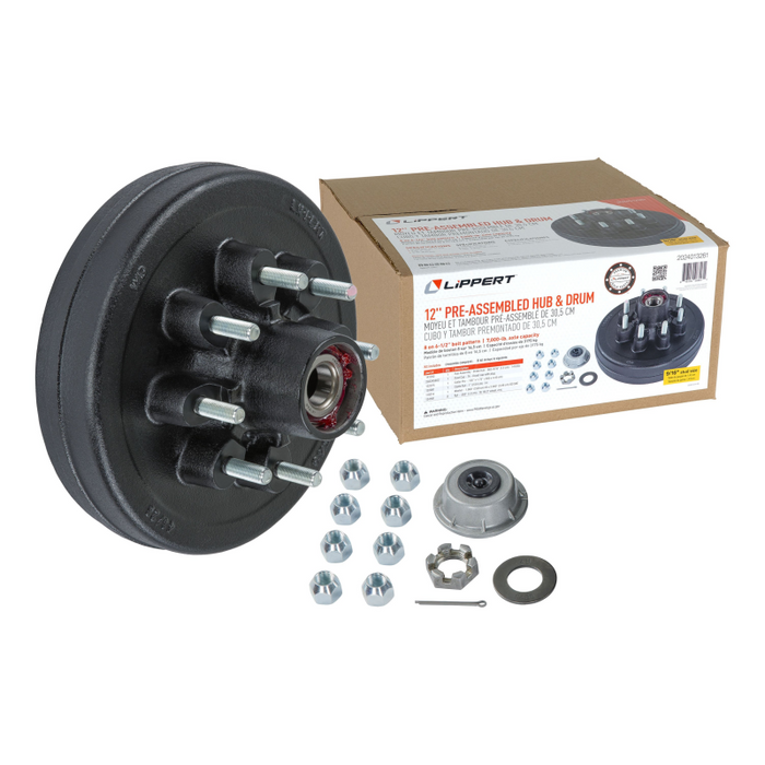 CURT 12" Brake Drum Hub Kit with Installed Bearings - 8 on 6-1/2", 9/16" Studs, 7,000-lb. Axles Model 2024013261