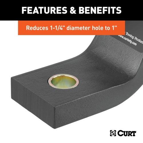 CURT Trailer Hitch Ball Hole Reducer Bushing, Reduces 1-1/4-Inch Diameter to 1-Inch Stem Model 21200
