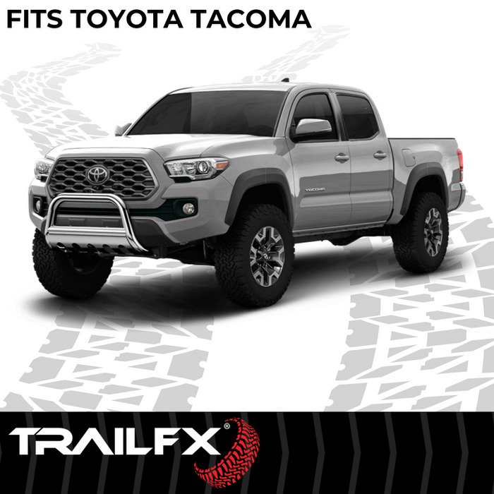 TrailFX 3" Round Bull Bar w/ Skid Plate w/ Light Option Polished Stainless Steel Model B0045S