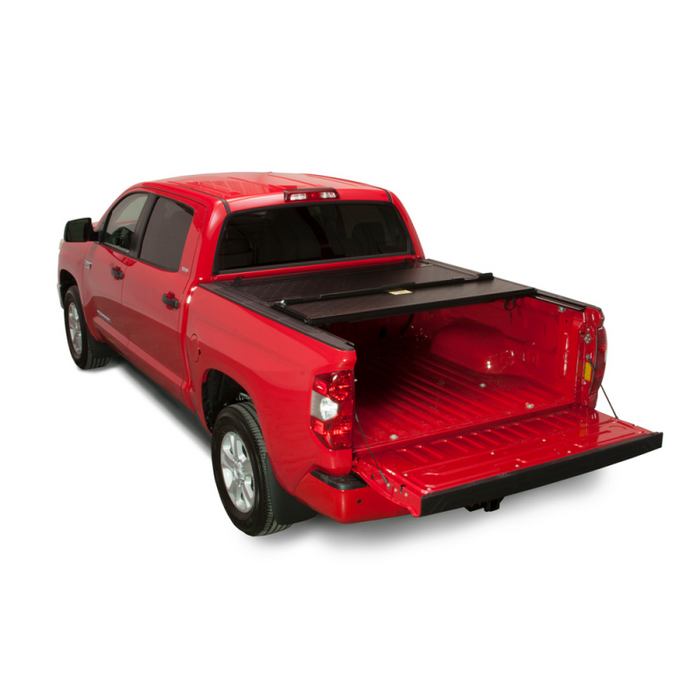 BAK BAKFlip FiberMax Hard Folding Truck Bed Cover - Rail Mounts Near Top of Bed Rail - Rails Can Be Lowered Using Drop Down Brackets - 22-24 Toyota Tundra 6' 7" Bed with or without Deck Rail System w/out Trail Special Edition Storage Boxes Model 1126441