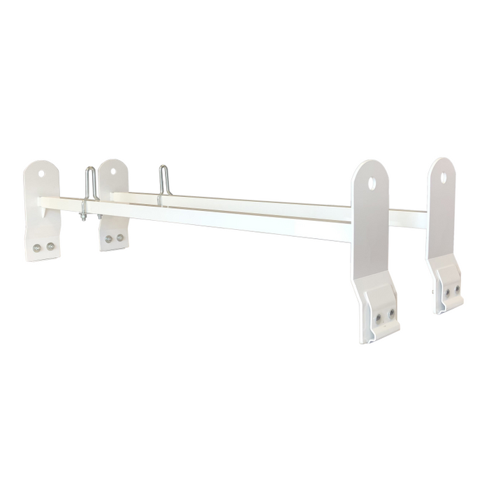 TrailFX Universal 2 Bar Van Ladder Rack W/Gutters 600 LB Capacity 53" To 63" Adjustable Length White Steel Model FCLR004W
