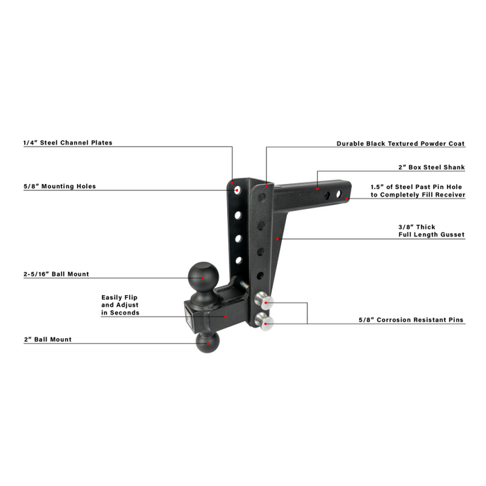 BulletProof Hitches 2.0" Medium Duty 6" Drop/Rise Hitch Model MD206