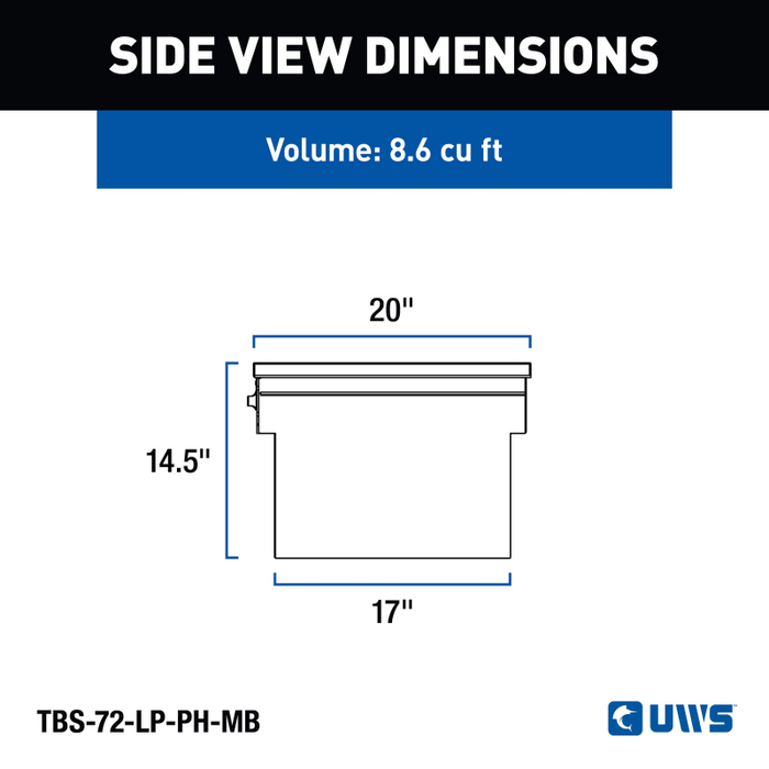 UWS 72" Truck Tool  Box - Low Profile, Pull Handles Model TBS-72-LP-PH-MB